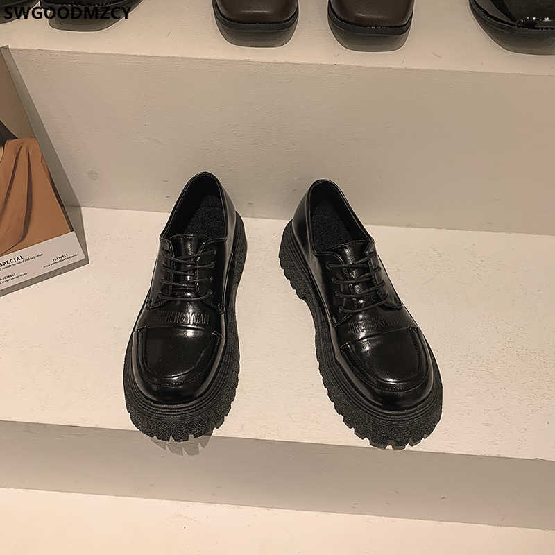 Platforms Oxford Shoes for Women 2021 Fashion Women Leather Casual Shoes Barefoot Shoes Women Chunky Heels Zapatillas De Mujer Y0907