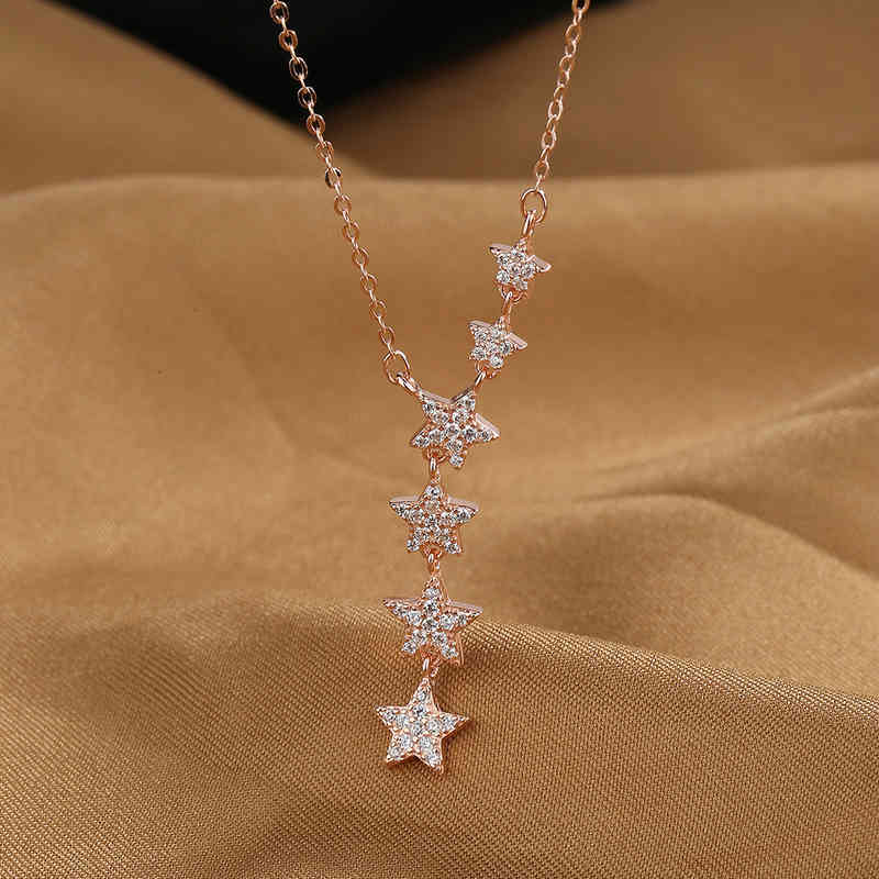 Live Straight S925 Sterling Silver Sky Star Pendant Necklace Five Pointed Gift for Girlfriend and Couple