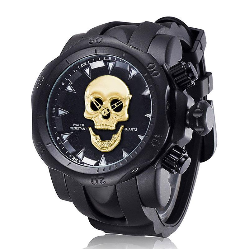 Wristwatches High Quality Men's Watch Skull Big Dial Quartz Fashion Waterproof Clock Wristwatch Black Rubber Hand, Gold
Wristwatches High Quality Men's Watch Skull Big Dial Quartz Fashion Waterproof Clock Wristwatch Black Rubber Hand, Gold