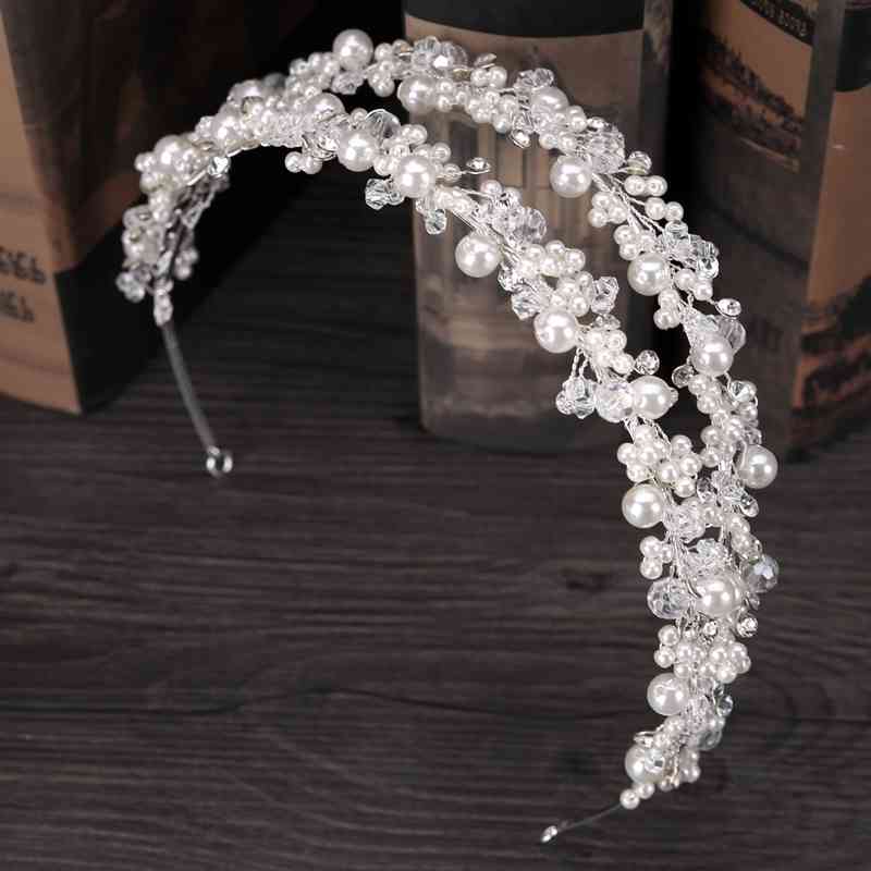 TUANMING White Pearl Crystal Bridal Hairbands Tiaras Wedding Crown Headband For Bride Jewelry Accessories Wear 210707