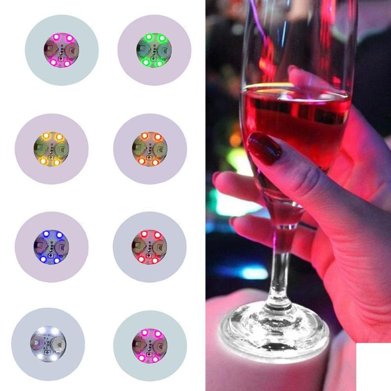 Mats & Pads 5PCS Mini Glow LED Bottle Light Stickers Waterproof Luminescent Coasters Festival Night Club Bar Party Decoration