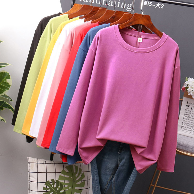NEEDBO T shirt Women 100% Cotton Long Sleeve 4XL Oversize Sexy Casual t-shirt Women Korea Loose Full Tee Shirt Femme Tops 210310