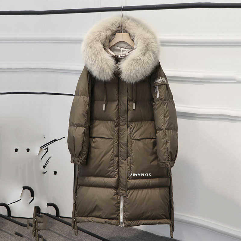Women's 90% White Duck Down Parka With Real Fur Collar - Warm, Long, Hooded Winter Coat