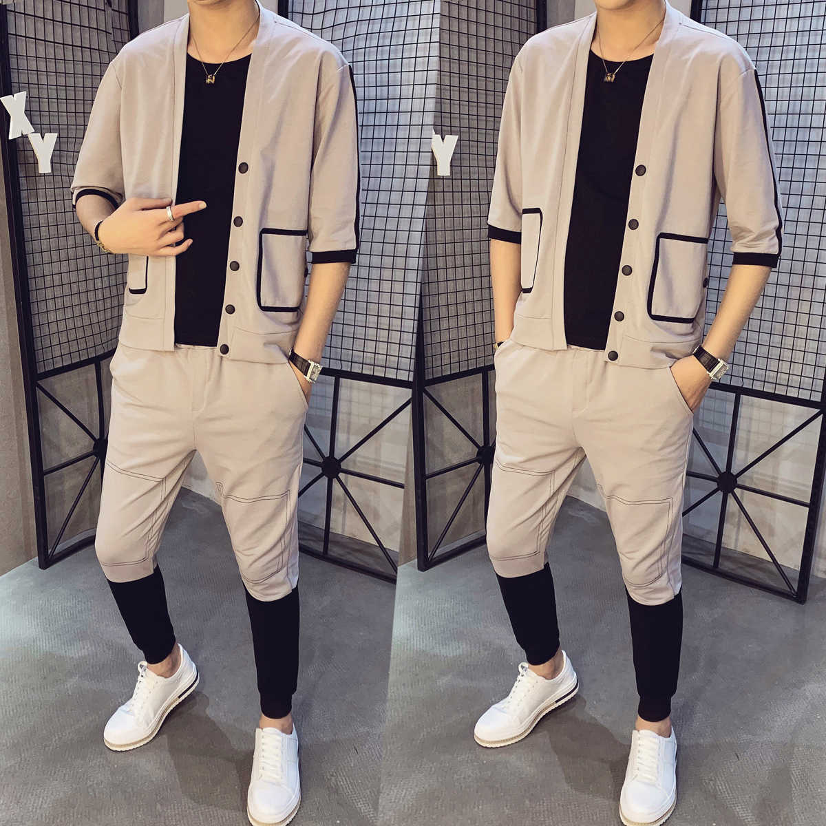 Summer Cardigan Fake 2 Piece Set Sweatsuit men Casual T-shirt Pant Hip Hop Stitching Jacket Tracksuit Men Sportswear Ropa Hombre 210527, Gray
Summer Cardigan Fake 2 Piece Set Sweatsuit men Casual T-shirt Pant Hip Hop Stitching Jacket Tracksuit Men Sportswear Ropa Hombre 210527, Gray