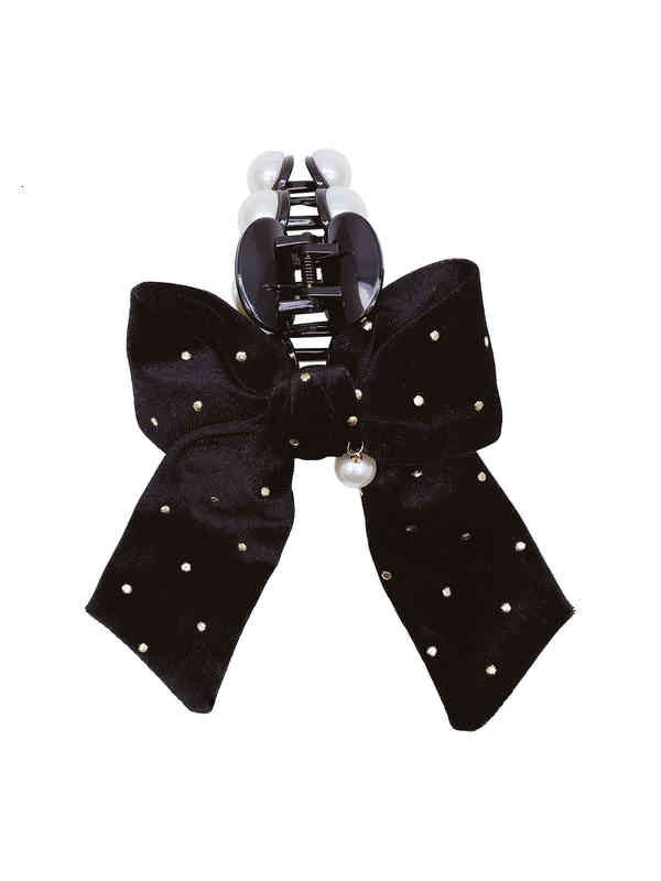 Hair Accessories Jewelry French Velvet Pearl Bow Catch Clip Female Autumn and Winter Elegant Temperament Shark Large