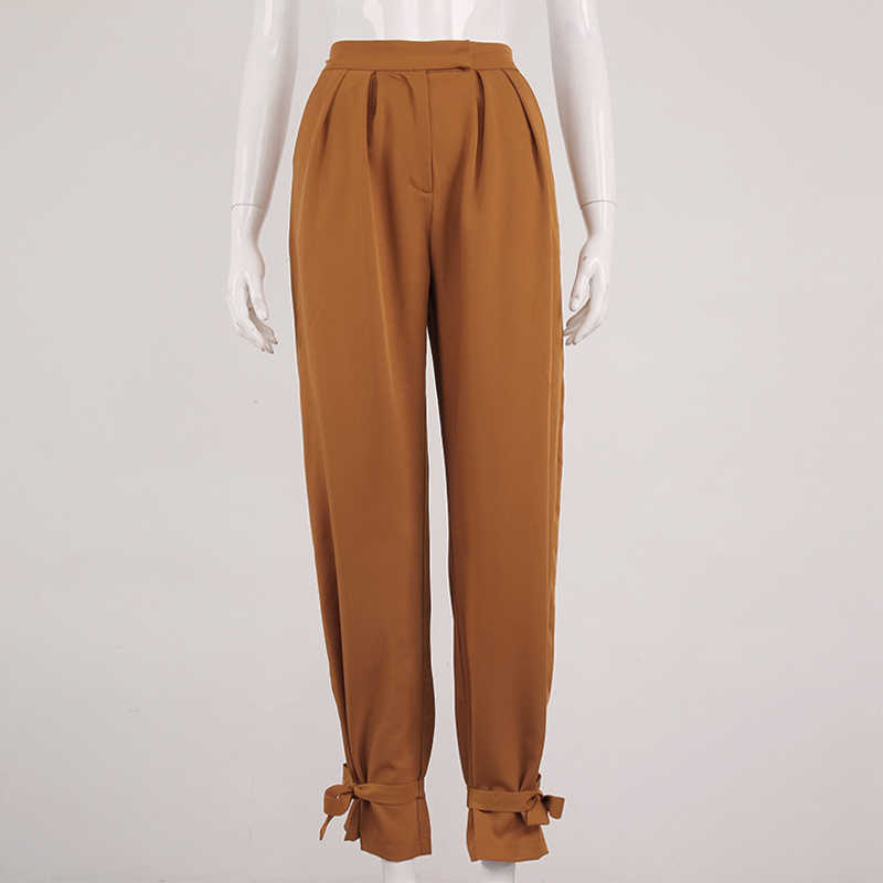 Colysmo Woman White Pants Button Zipper High Waist Loose Lace up Casual Fashion Streetwear Ladies Elegant Trousers 210527