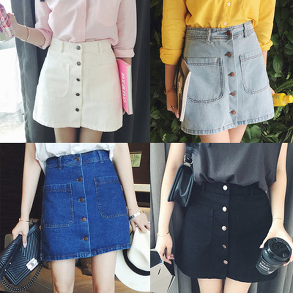 LISM Denim Short Skirt Summer Women A-line Single Button Skirts High Waist Slim Pocket Causal Sexy Short Mini Skirt With Belt 210306