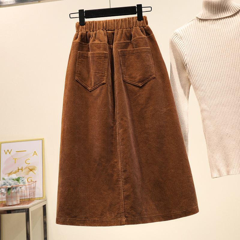 Lucyever Plus Size Women Corduroy Skirt Autumn Winter Vintage Harajuku Loose Aline Female Long Skirt High Waist Lady Faldas 4xl 210306