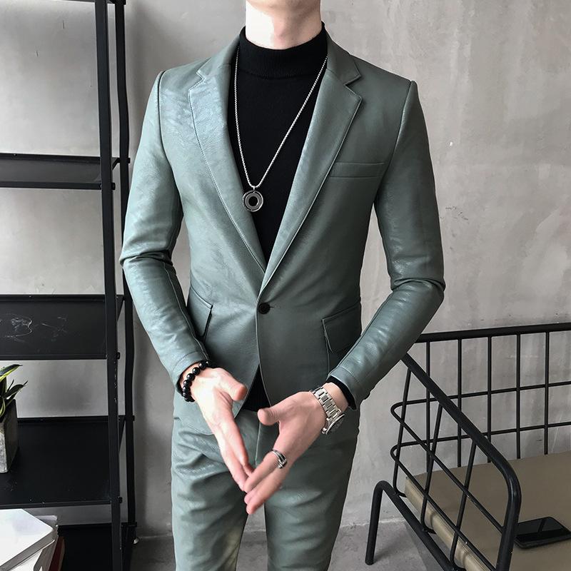 Men's Suits & Blazers PU Leather Two-piece Suit Trousers No-iron Youth Web Celebrity 2021 Men Pure Color Long Sleeve, Black
Men's Suits & Blazers PU Leather Two-piece Suit Trousers No-iron Youth Web Celebrity 2021 Men Pure Color Long Sleeve, Black