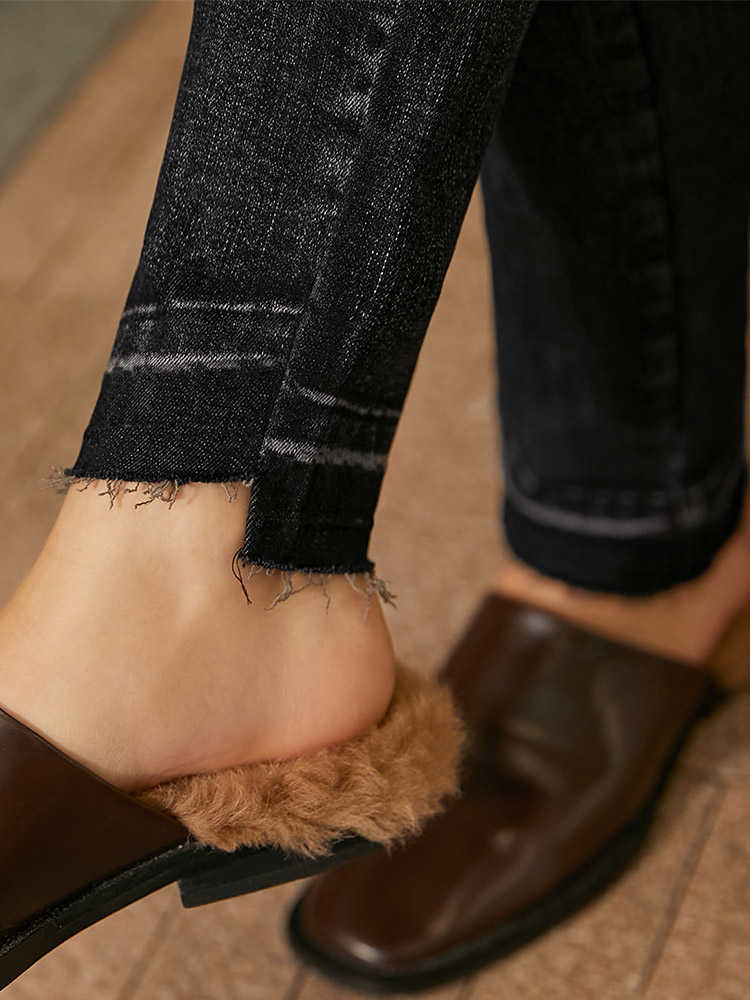 Minimalism Winter Jeans For Women Fashion Black Zipper Straight Female Trousers Causal Women's 12030589 210527