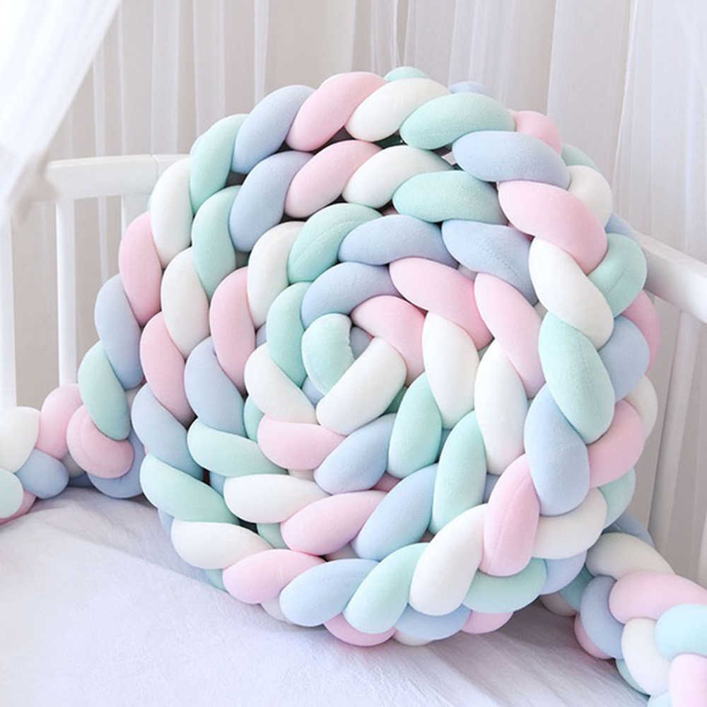 Baby Crib Bumper Knotted Braided Bumper Handmade Soft Knot Pillow Pad Cushion Cradle Crib 3 Meters 4 Strands 210924
