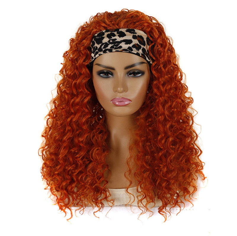 24 Inch Curly Synthetic Headband Wigs Simulation Human Hair Deep Wave Perruques de cheveux humains With Head Bang FDDP01