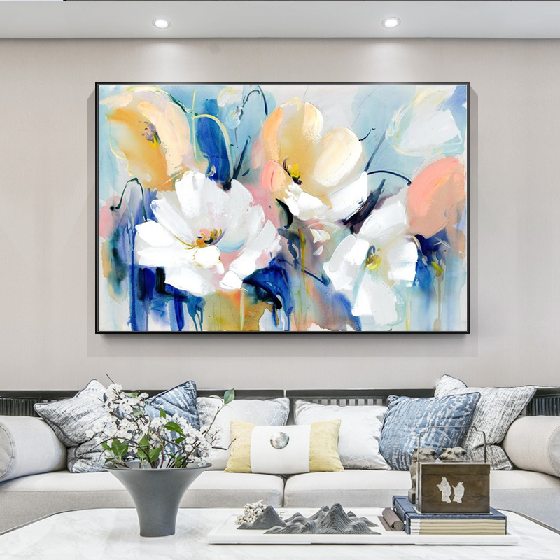 Modern Watercolor Flowers Wall Painting Hand Painted Poppy Flowers Print on Canvas Wall Picture For Living Room Home Decor