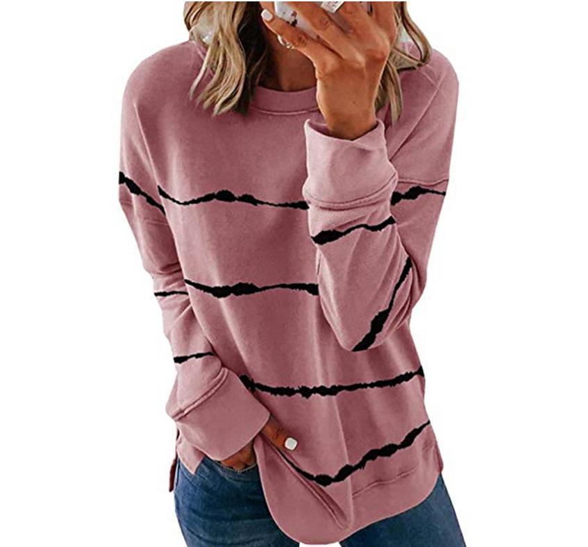 New Autumn Tops 5XL Large Size Women Tie Dye Stripe T Shirt Casual Long Sleeve Oversized Loose Tee Shirt Fashion Ladies Top 210302
