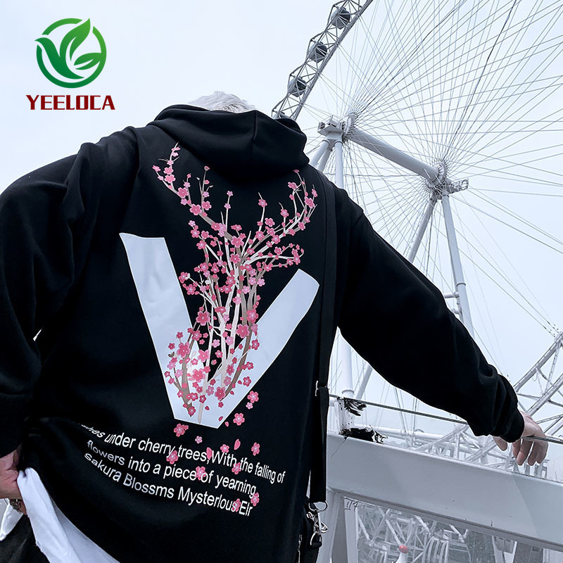 Autumn Winter New Sakura Flower Print Hoodie Oversized Cotton Hip hop Leisure Harajuku Sweatshirt Modis Long Sleeve 201020