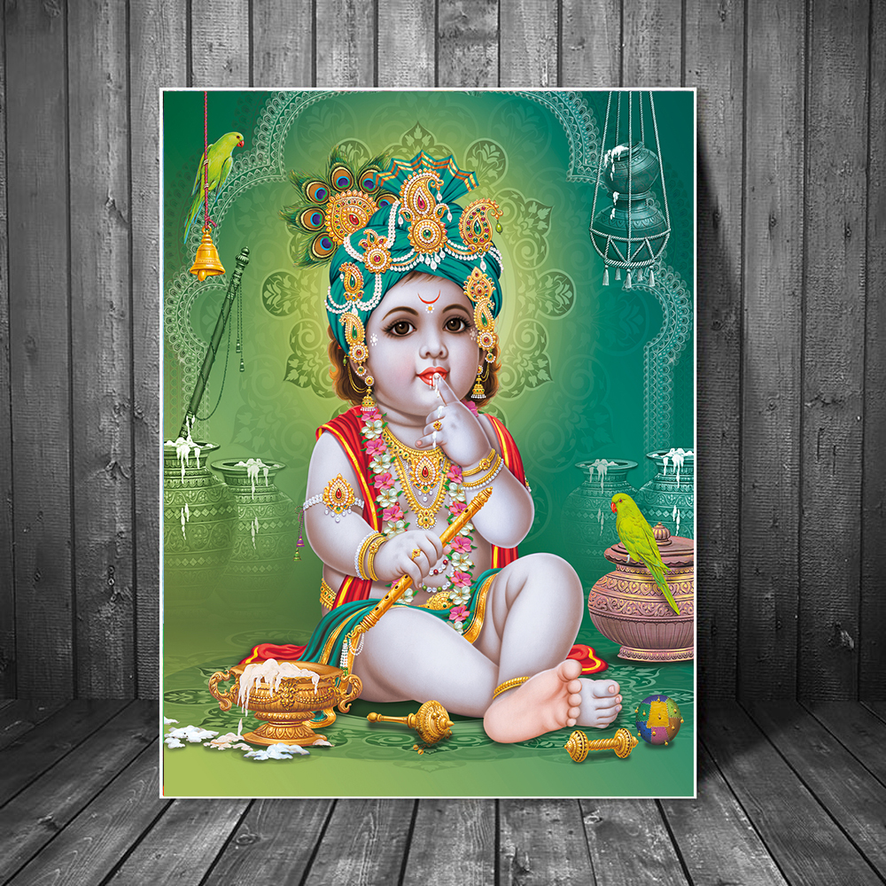 Hindu God Canvas Painting Lord Krishna Religious Hinduism Posters and Prints Baby God Wall Art for Home Decoration Cuadros Decor