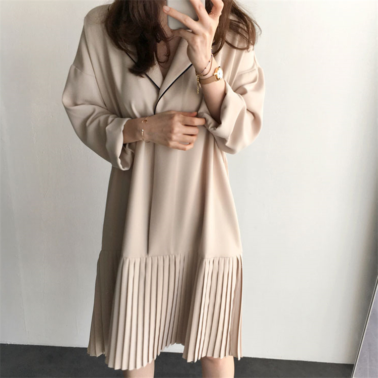 Colorfaith New Spring Summer Women Shirt Dresses Vintage Patchwork Fashionable Elegant Oversize Pleated Midi Dress DR1406 210303