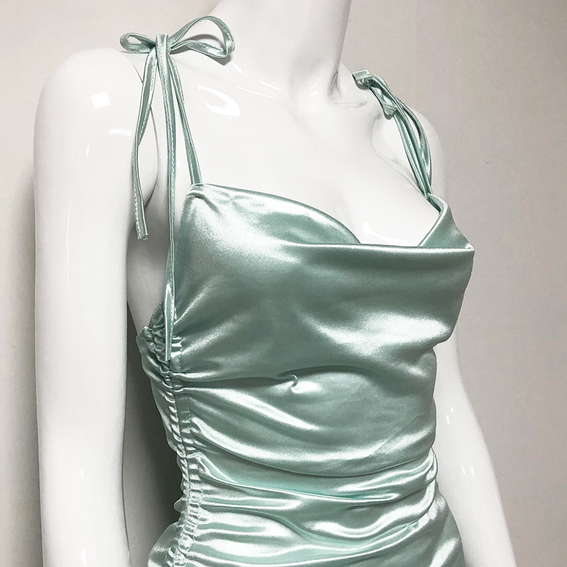 NewAsia Summer Dress Women Cowl Backless Sexy Party Dress Summer Clothes For Women Lace Up Drawstring Ruched Dress Mini New 210309