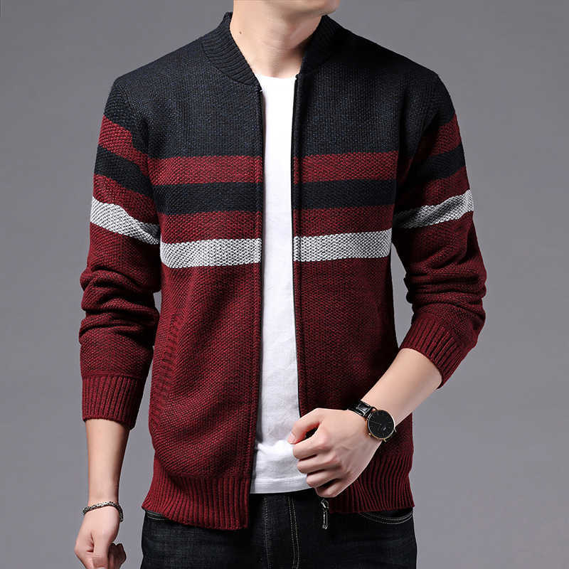 BROWON Korean Clotnes Men Wintersmart Casual Knitted Patchwork Cardigan Sweater Fashion Thick Zipper Up Men Clothing Sweater 211008