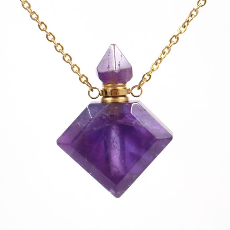Pendant Necklaces Light Yellow Gold Color Rhombus Shape Amethysts Stone Perfume Bottle Necklace Green Aventurine Jewelry
Pendant Necklaces Light Yellow Gold Color Rhombus Shape Amethysts Stone Perfume Bottle Necklace Green Aventurine Jewelry