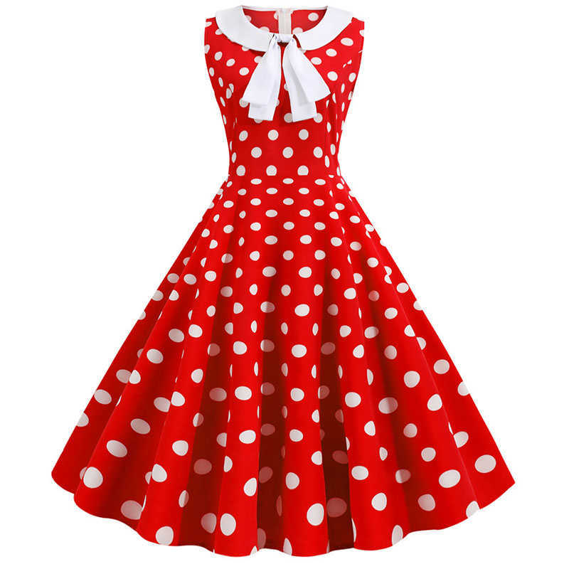 Plus Size Polka Dot Vintage Dress Women Summer Pink Rockabilly Office Party Dress Casual Peter Pan Collar Bow Sundress Vestidos 210630