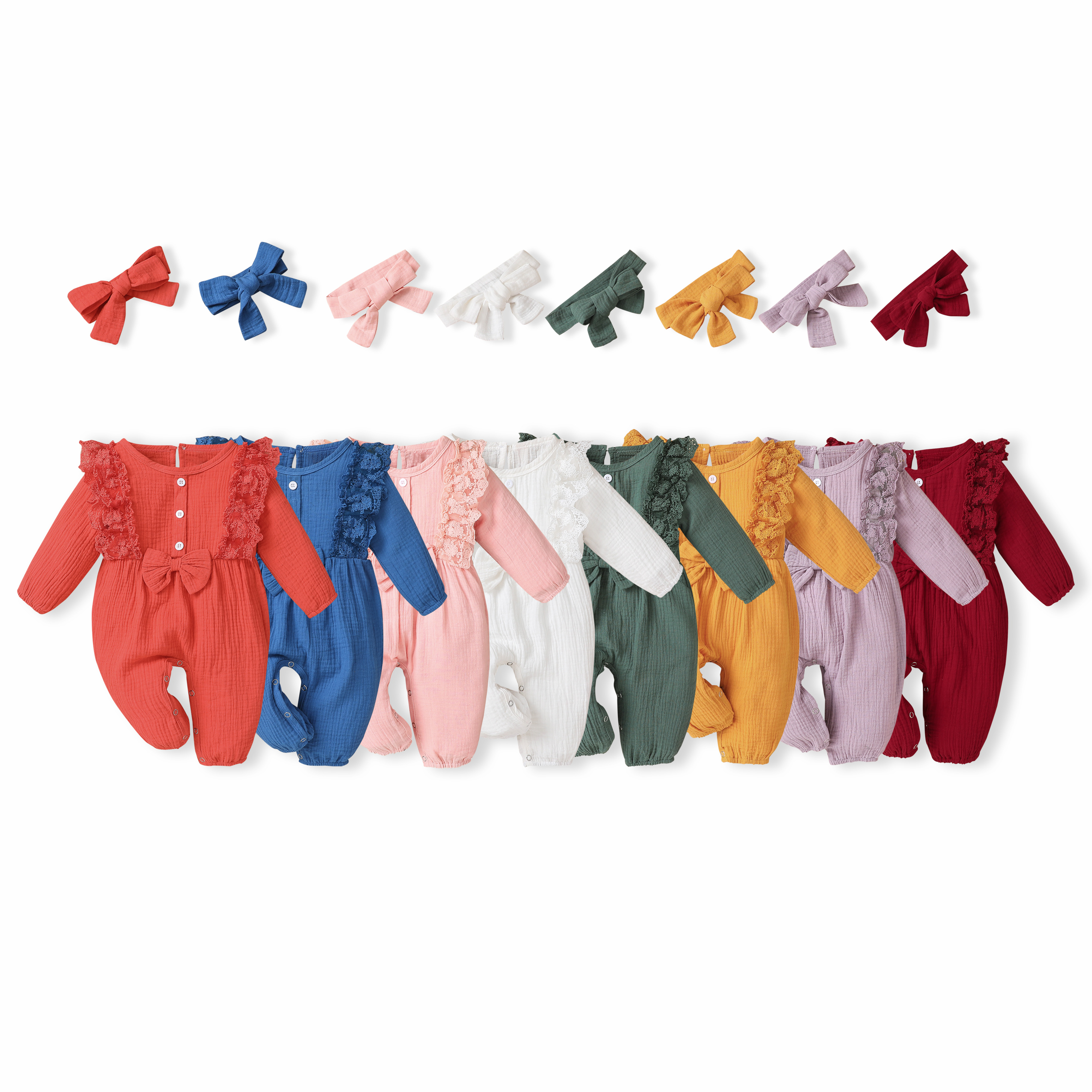 Ins Baby kids Clothing girl Romper O-neck Long Sleeve Lace Design Solid Color romper + headband Infant Simple 100% Cottonromper set, Mix each style
Ins Baby kids Clothing girl Romper O-neck Long Sleeve Lace Design Solid Color romper + headband Infant Simple 100% Cottonromper set, Mix each style