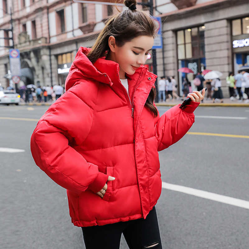 Korean Style Winter Women Down Jacket Oversize Loose Hooded Female Puffer Jackets Short Padded Solid Womens Coat 210910