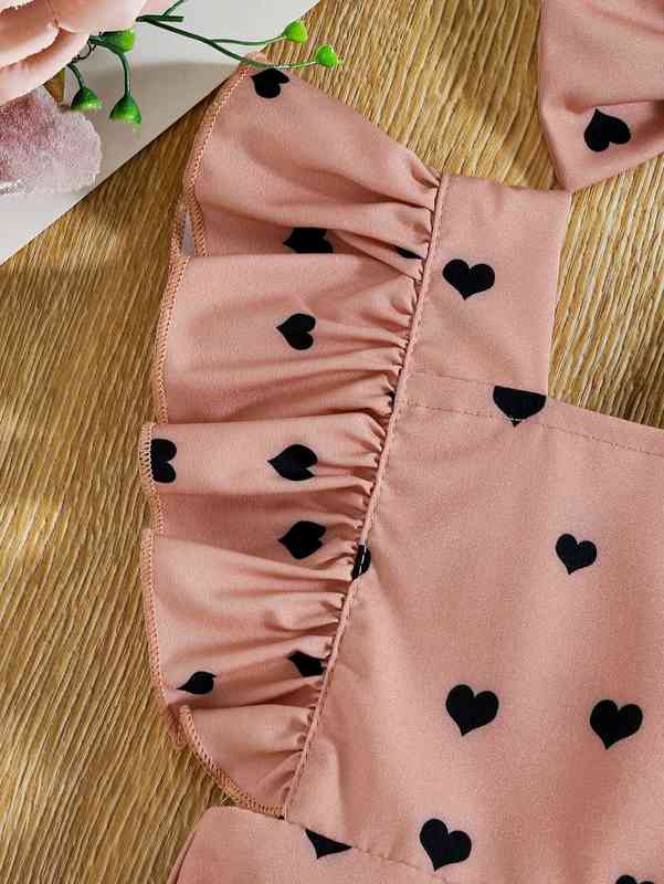 Baby Heart Print Ruffle Trim Combo Bodysuit Dress & Headband SHE