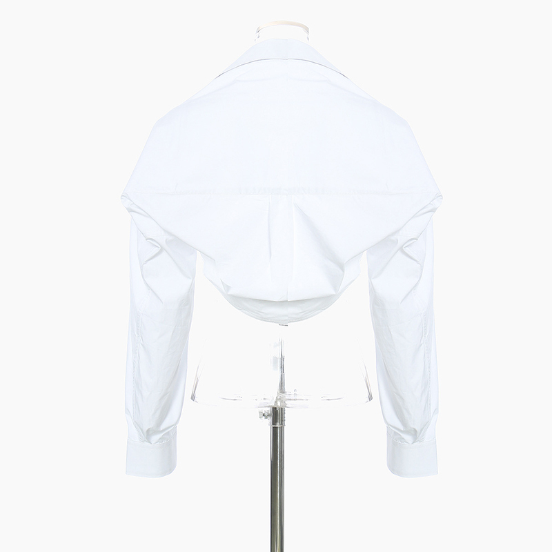 TWOTWINSTYLE Casual White Women Shirt Lapel Long Sleeve Minimalist Irregular Short Blouse Female Summer Fashion New Style 210225
