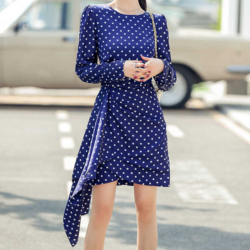 France style retro Women's dresses dot printing satin dress Spring Summer elegant female dress 210702