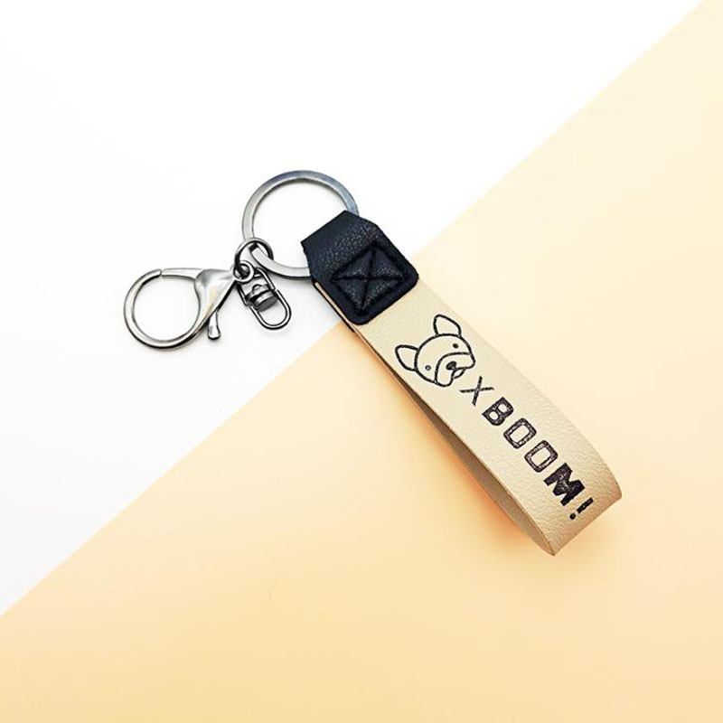 Cartoon Fighting Dog Keychain for Women Man Pendant Car Leather Key Ring Christmas Gift