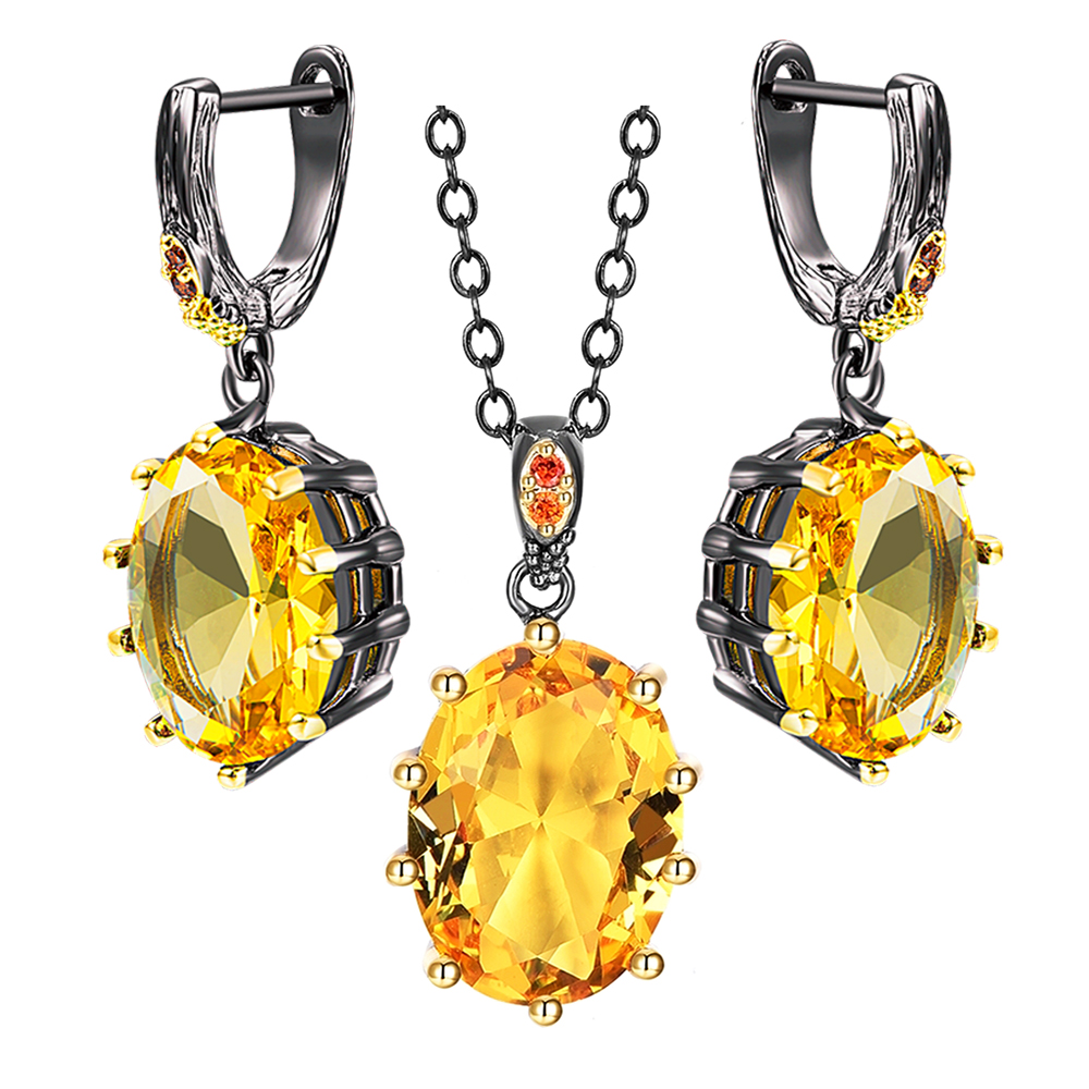 2PCS Sets Necklace/Earrings With Big Oval Yellow Golden Zircon Gun Black 2 Tone Plating Trendy Jewelry For Women
2PCS Sets Necklace/Earrings With Big Oval Yellow Golden Zircon Gun Black 2 Tone Plating Trendy Jewelry For Women