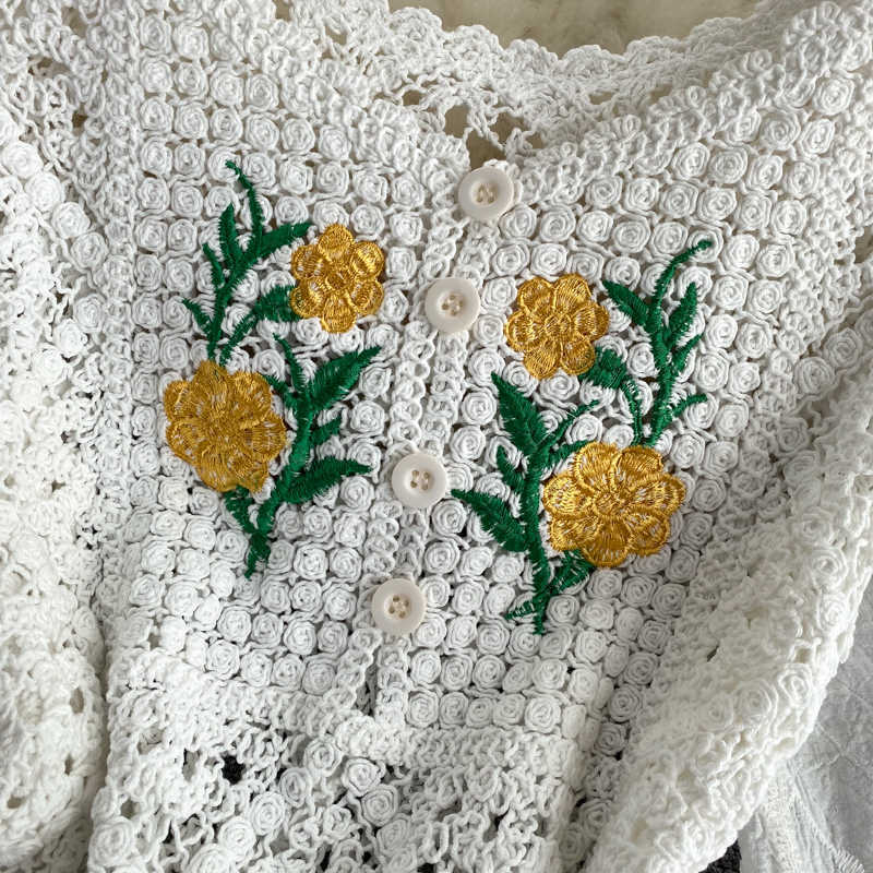 Women Fashion Bohemian Vintage Crochet Hollow Knitting Sweet Embroidered Tops Long Sleeve Blouse and R782 210527