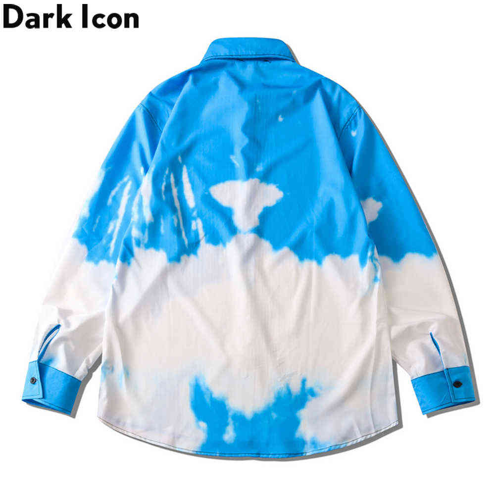 Dark Icon Tie Dye Long Sleeved Shirt Men Turn-down Collar 's Shirts Street Fashion for 210721
