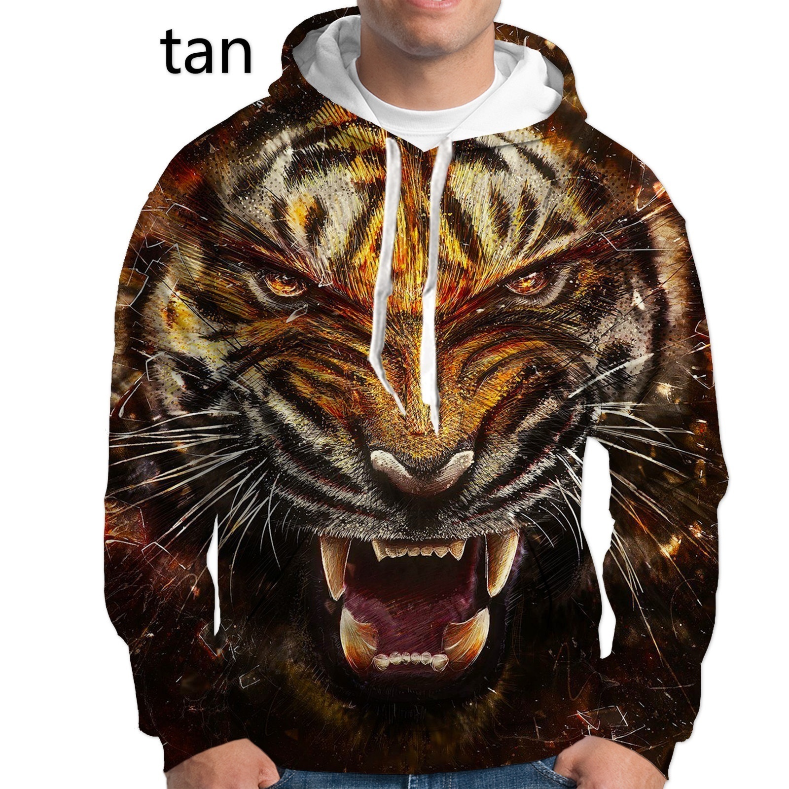 Mens Fashion Hoodies Sweatshirt Tiger 3D Printed White Black Hooded Casual Cool Sudaderas Hombre 201127