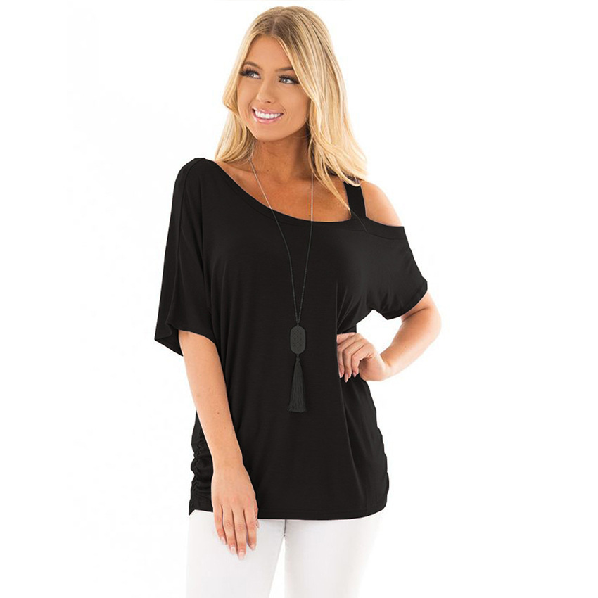 American Russian Cotton Offtheshoulder Summer Splice Slanting Collar Streets Sexy Fashion Short Sleeve Leisure Tshirt Woman T200614
