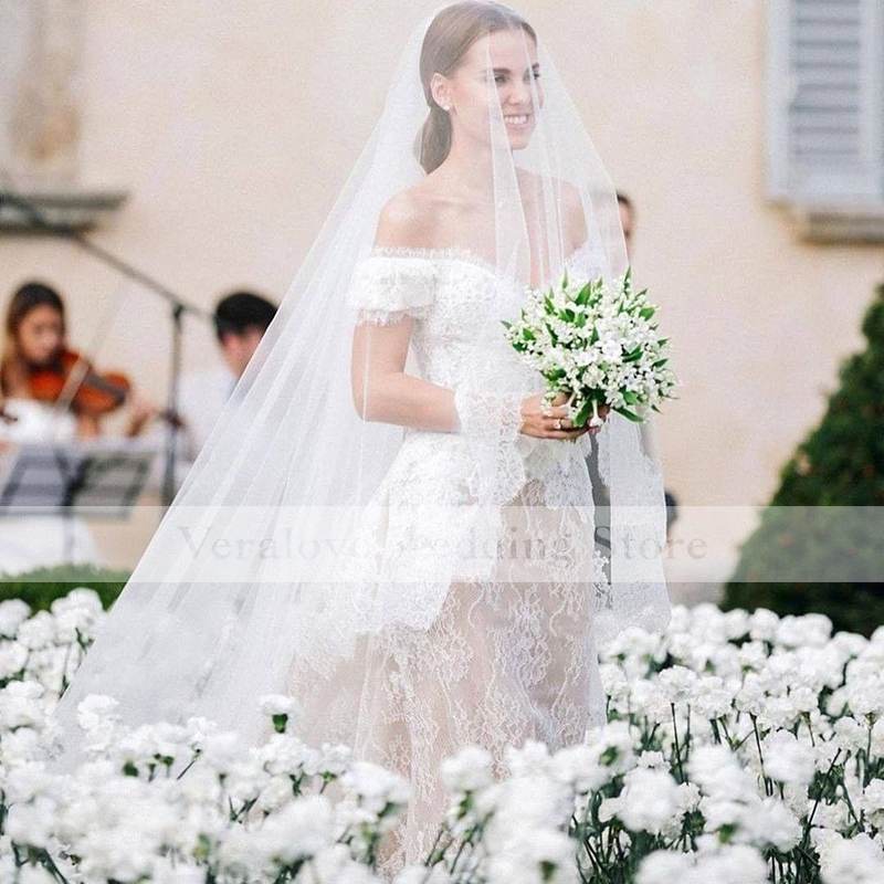 Country Garden Mermaid Wedding Dress 2022 Off Shoulder vestido de noiva Plus Size Lace Sweep Train Bride Dress