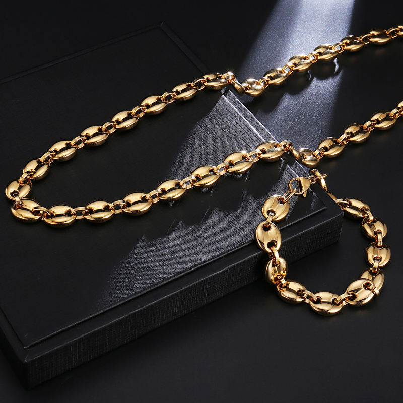 Hip Hop Stainless Steel Chains Coffee Beans Link Chain Necklace Fashion for Man Jewelry