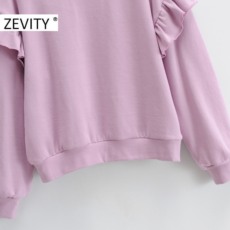 Zevity New Women fashion ruffles long sleeve casual loose sweatshirts femme basic o neck leisure hoodies chic pullover tops S403 201217