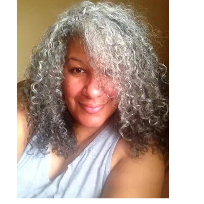 Salt n pepper kinky curly gray ponytail human hair extension naturally grey pony tail hair piece black mixed silver no care with drawstring two combs 