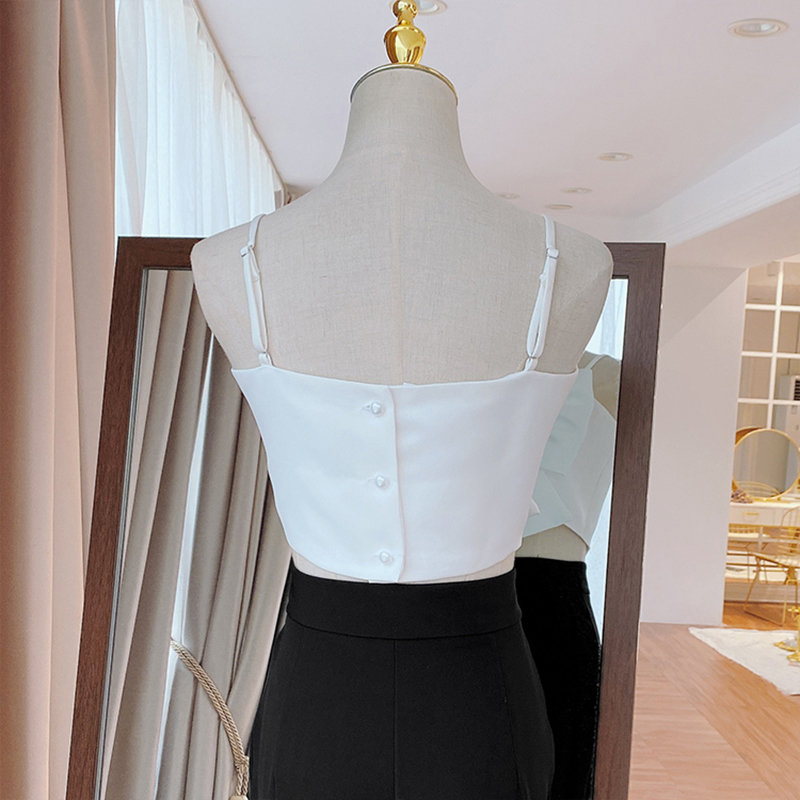 TWOTWINSTYLE Sexy Patchwork Bow Women Vest Square Collar Sleeveless Spaghetti Strap Slim Tunic Tank Tops Female Clothes New 210308