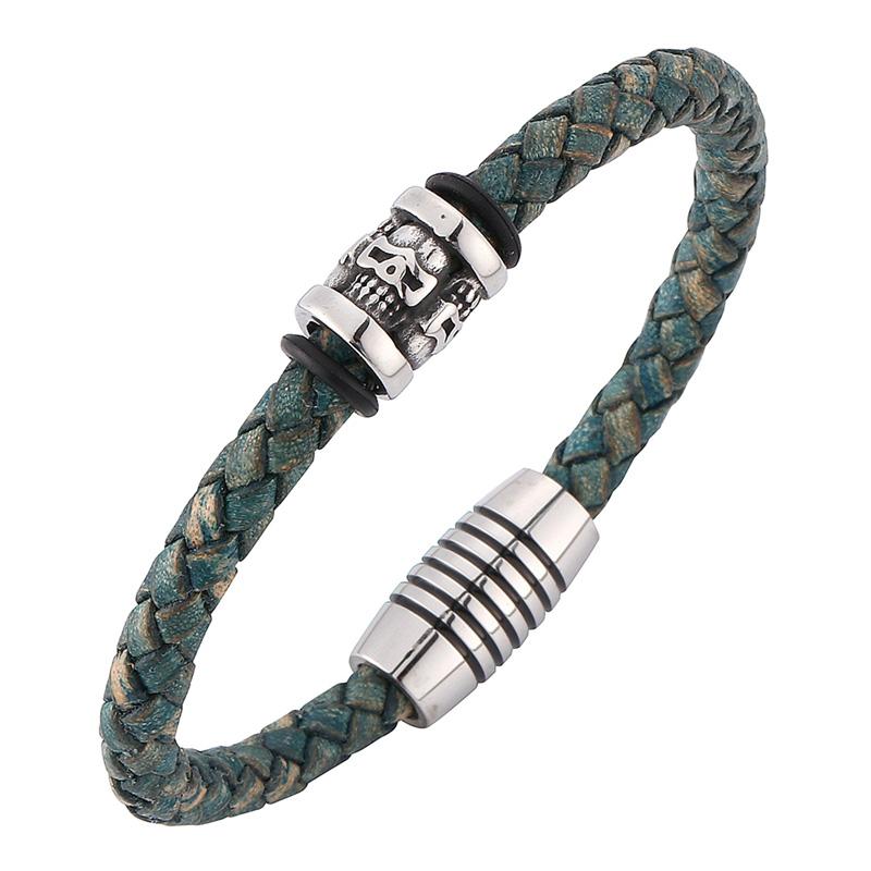 Charm Bracelets Vintage Jewelry Men Charms Skull Green Braided Leather Bracelet Stainless Steel Magnetic Clasps Man Bracelete SP0195
Charm Bracelets Vintage Jewelry Men Charms Skull Green Braided Leather Bracelet Stainless Steel Magnetic Clasps Man Bracelete SP0195