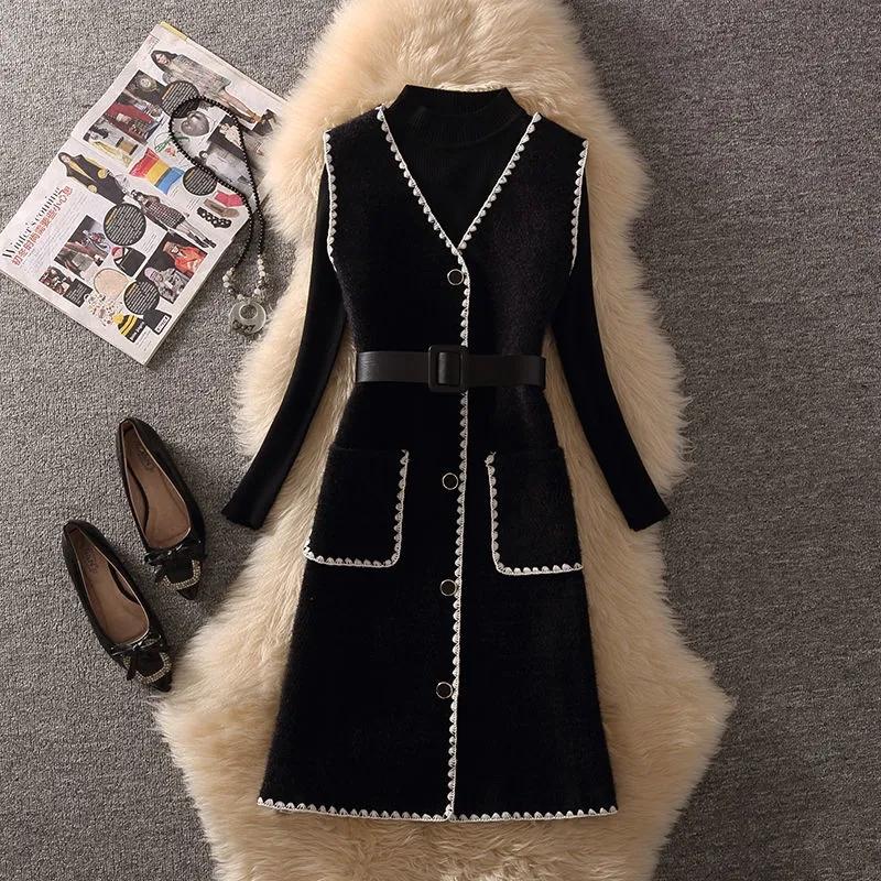 Women's Vests Mink Fleece Korean Mid-Length Vest Set Women 2 Piece Outfit Black Knitwear And Vintage Single Breasted Belted Sweater Waistcoa, Black;white
Women's Vests Mink Fleece Korean Mid-Length Vest Set Women 2 Piece Outfit Black Knitwear And Vintage Single Breasted Belted Sweater Waistcoa, Black;white