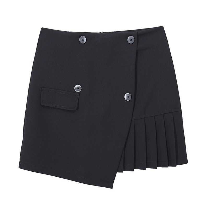 Temperament High Waist A-line Skirts for Women Irregular Fashion Pleated Jupe Casual Simple All-match Bottoms Summer 210525