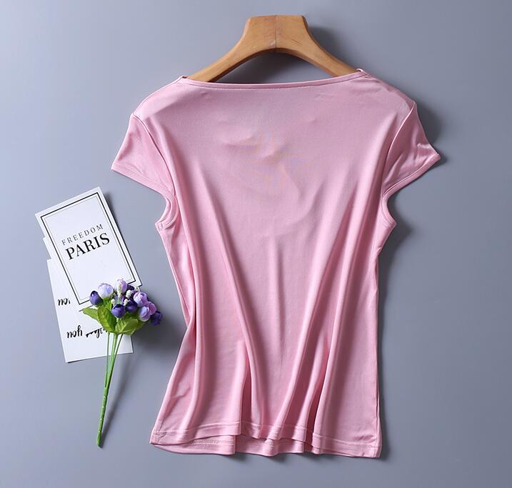 Women's 50% Silk 50% Viscose Knit Drape Neck T-Shirts top 8 colors M-2XL SJ305 210302