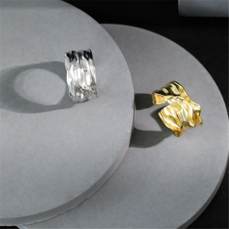 100% 925 Sterling Silver Irregular Rings For Women New Wide Surface Geometric Open Ring Adjustable anillos