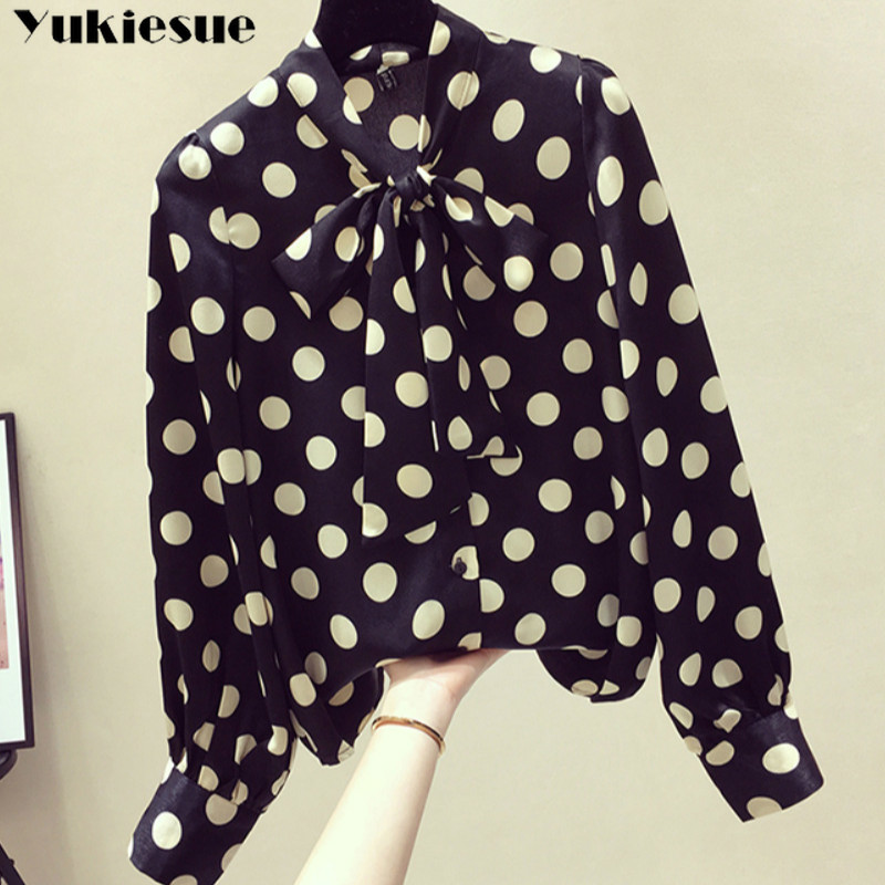 summer long sleeve dot print women's shirt blouse for women blusas womens tops and blouses chiffon shirts ladie's top plus size 210308