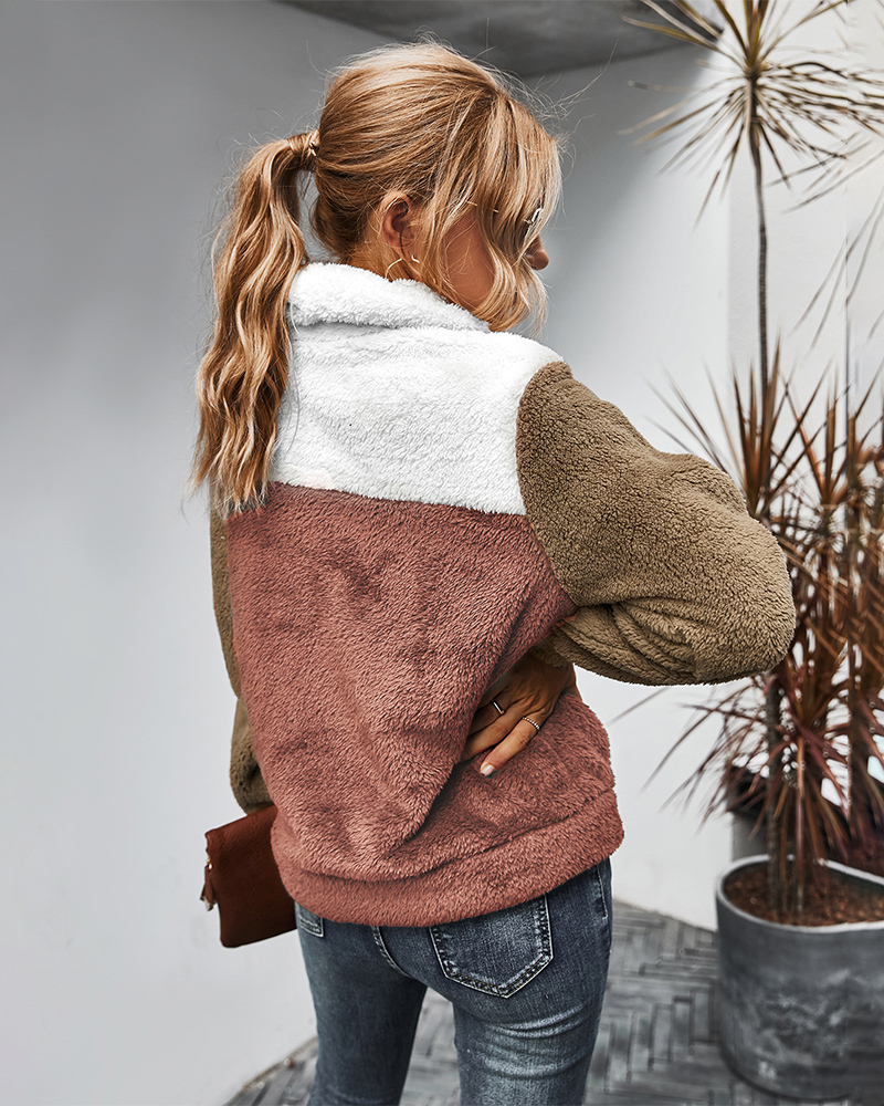 Winter Plush Keep Warm Sweatshirts Hoodie Turn Down Collar Zip Hoodies Fleece Patchwork Thick Hoody Women Long Sleeve Casual 201204