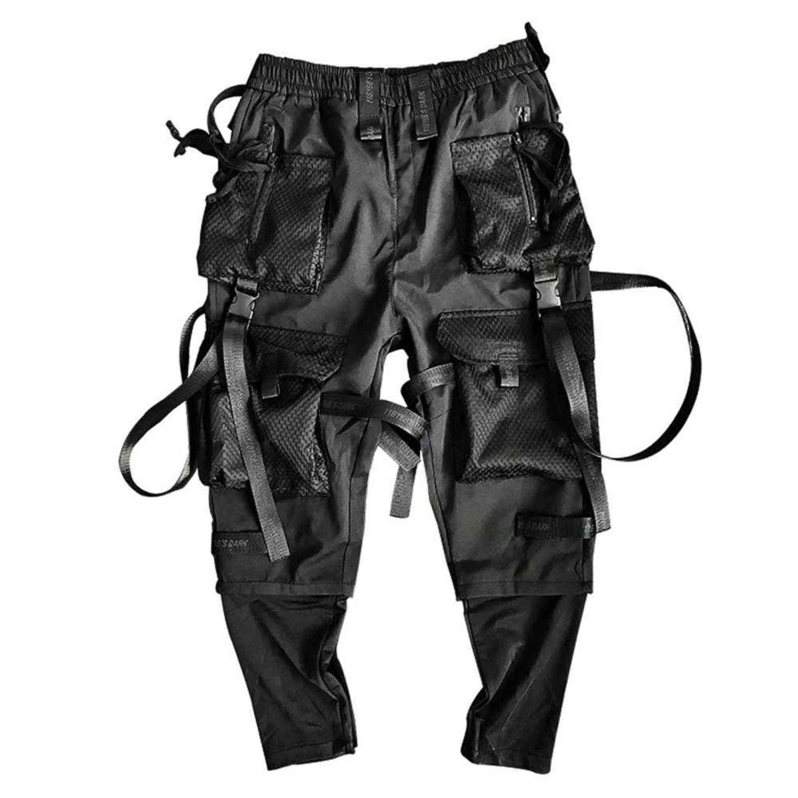 Ribbons Multi Pockets Cargo Pants Harajuku Casual Track Trouser Streetwear Techwear Pants Joggers Cyberpunk Men's clothes 211119