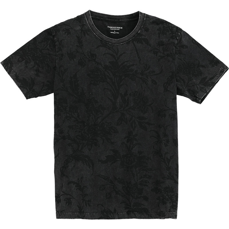 Men's T-Shirts Summer new 210g thick vintage t-shirt men snowwash floral print 100% cotton tshirt plus size short sleeve tees 200924